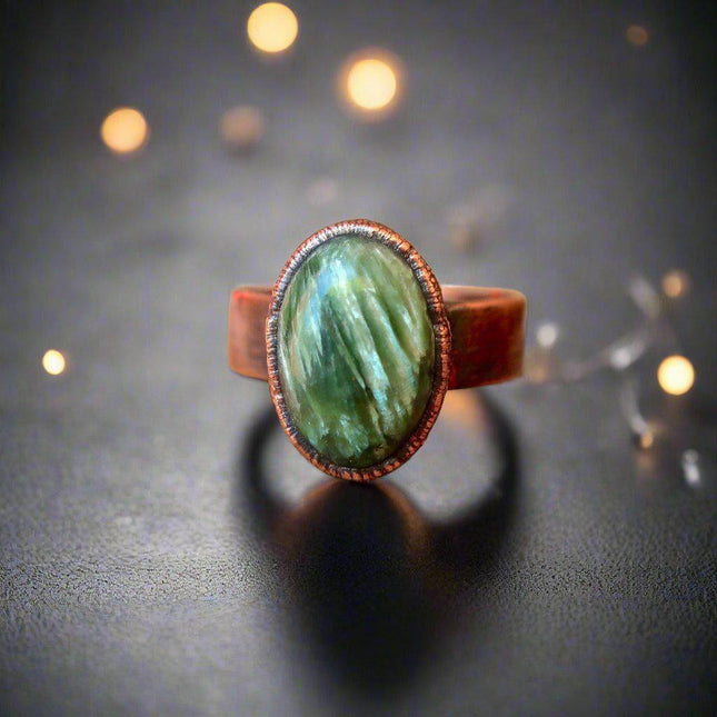 Handcrafted Seraphinite Copper Ring for Spiritual Balance-0