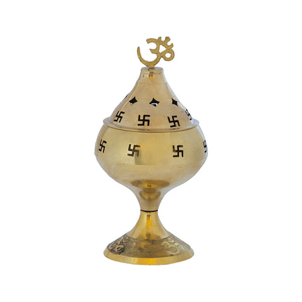 Akhand Diya de latón con símbolos Om y Swastik
