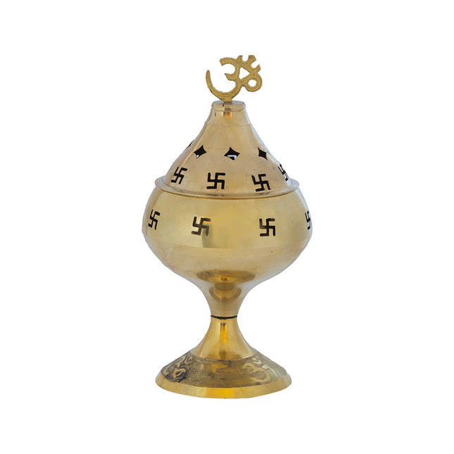 Akhand Diya de latón con símbolos Om y Swastik
