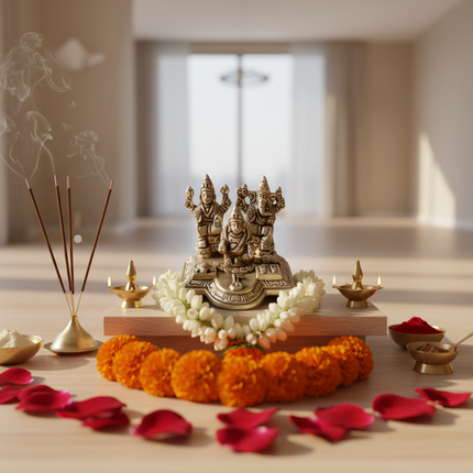 Lakshmi Ganesh Kuber – Estatua Panchaloha (5 Metales) de Prosperidad y Abundancia