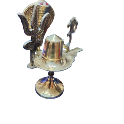Shivalingam de Latón con Serpiente, OM y Trishul