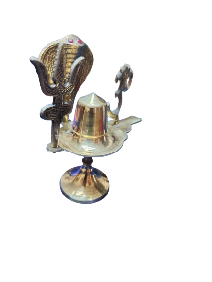 Shivalingam de Latón con Serpiente, OM y Trishul