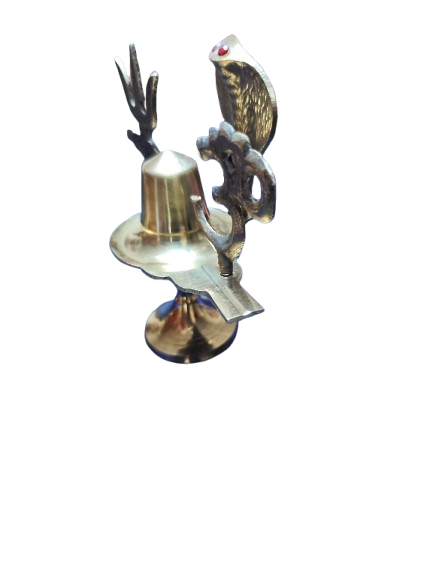Shivalingam de Latón con Serpiente, OM y Trishul
