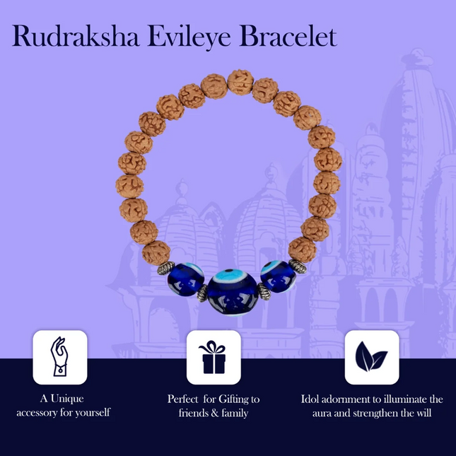 Pulsera Rudraksha con Ojo Turco – 2,5 pulgadas