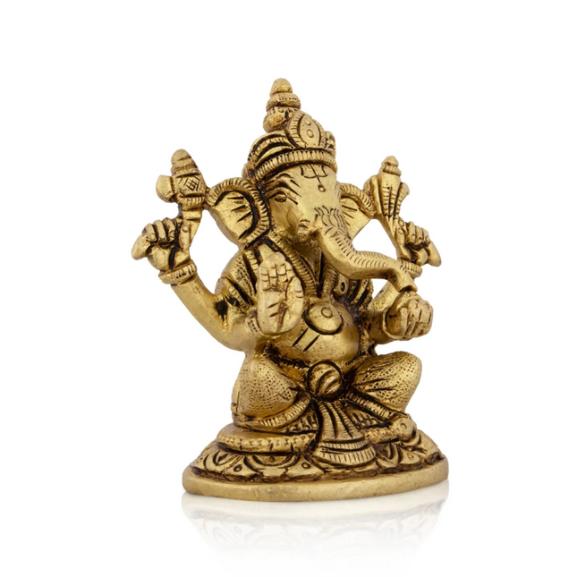 Ganesha Murti de Latón con Acabado Antiguo – Ganpati Sentado para Puja