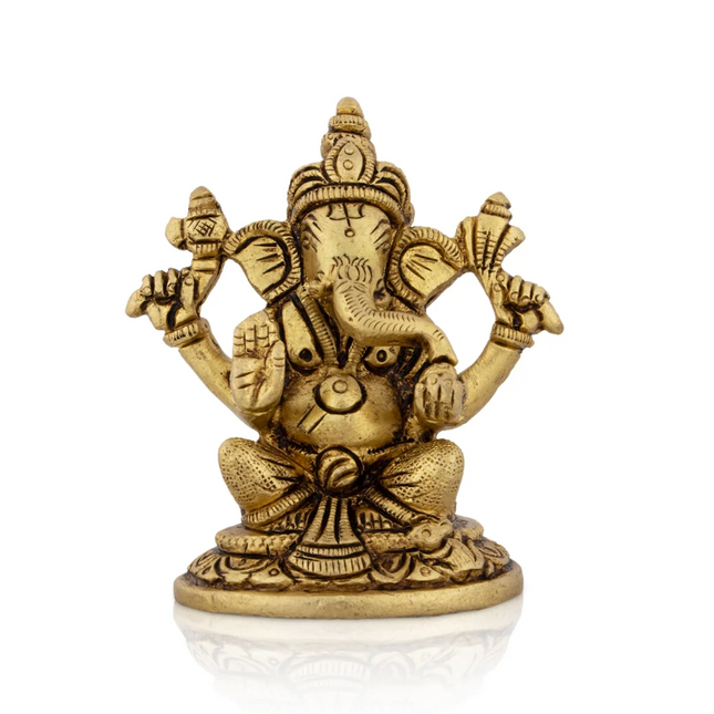 Ganesha Murti de Latón con Acabado Antiguo – Ganpati Sentado para Puja
