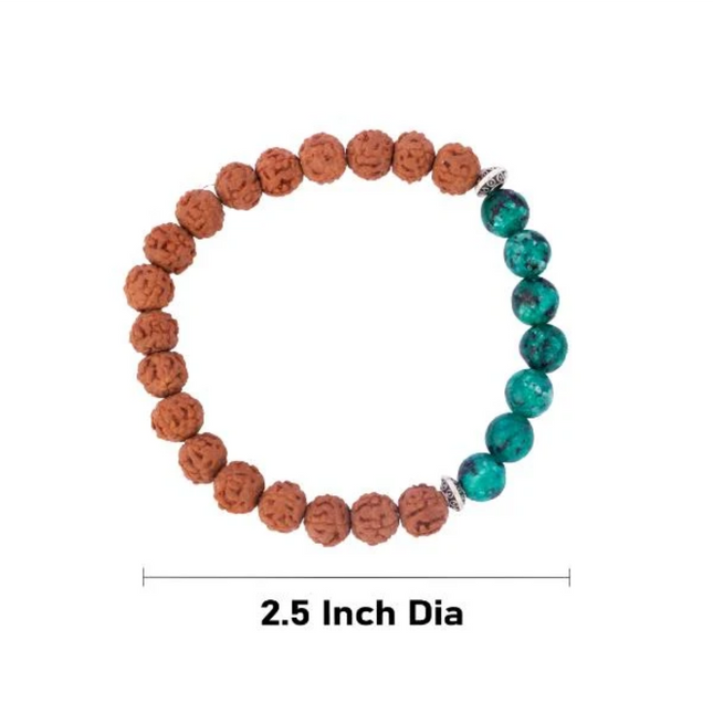 Brazalete de Rudraksha con Piedra Semipreciosa – Pulsera Tradicional para Muñeca