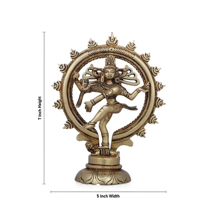 Nataraja Murti 7 × 5 pulgadas – Estatua de Shiva Nataraja en Latón con Acabado Antiguo