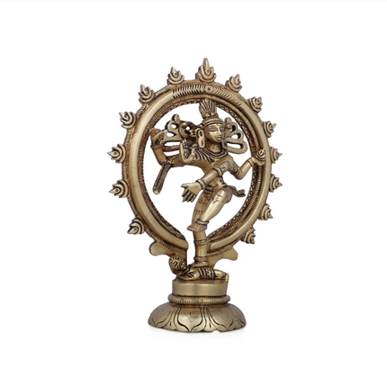 Nataraja Murti 7 × 5 pulgadas – Estatua de Shiva Nataraja en Latón con Acabado Antiguo