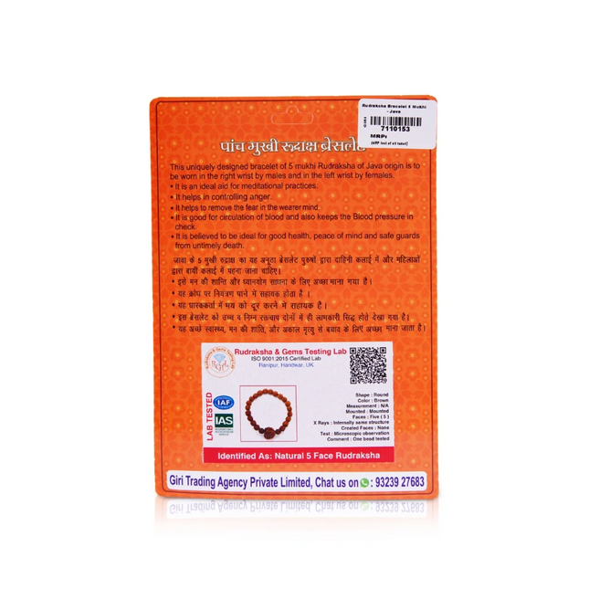Pulsera de Rudraksha 5 Mukhi de Java – Pulsera Ajustable para Hombre y Mujer