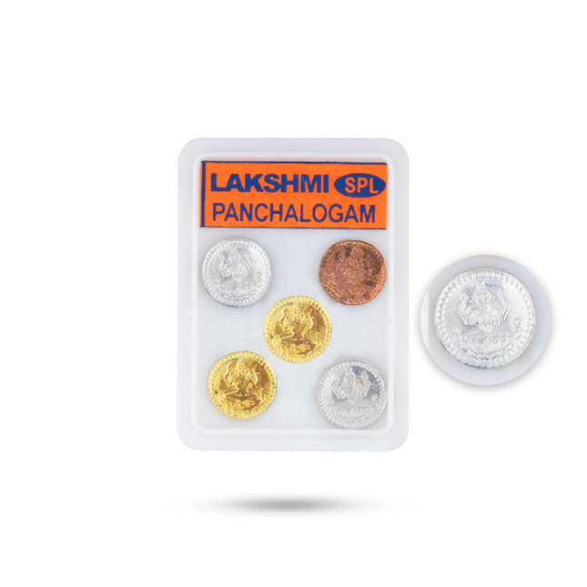 Set de Monedas Panchaloha con Navaratnam para Puja – Tamaño Mediano