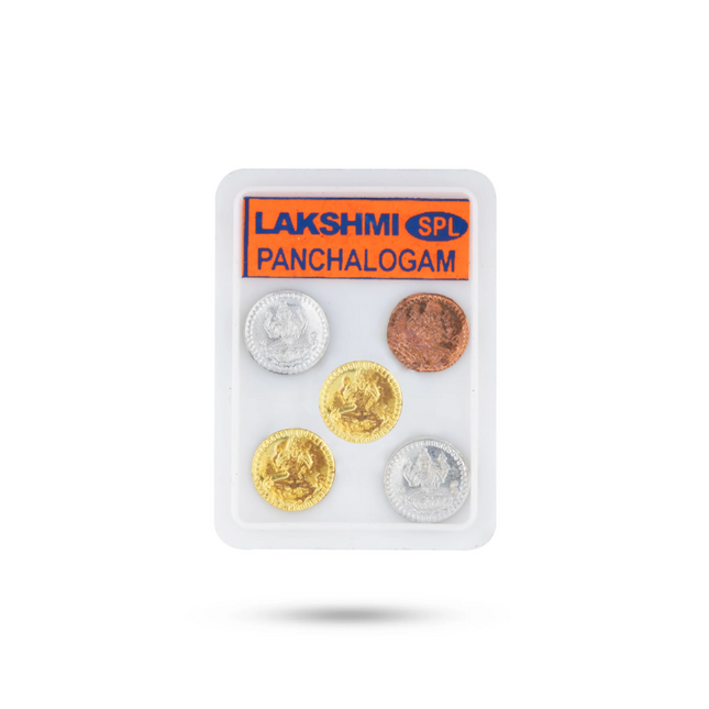 Set de Monedas Panchaloha con Navaratnam para Puja – Tamaño Mediano